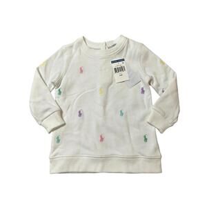 Ralph Lauren Baby Sweatshirt 24M NWT White Multicolor Embroidered Pony Crewneck